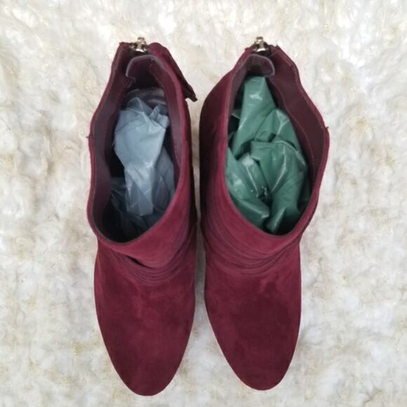 Red Boots WHBM Blayde Size 7 Strappy Ankle Bootie Heel Tassel Zip Suede Leather - Picture 12 of 13